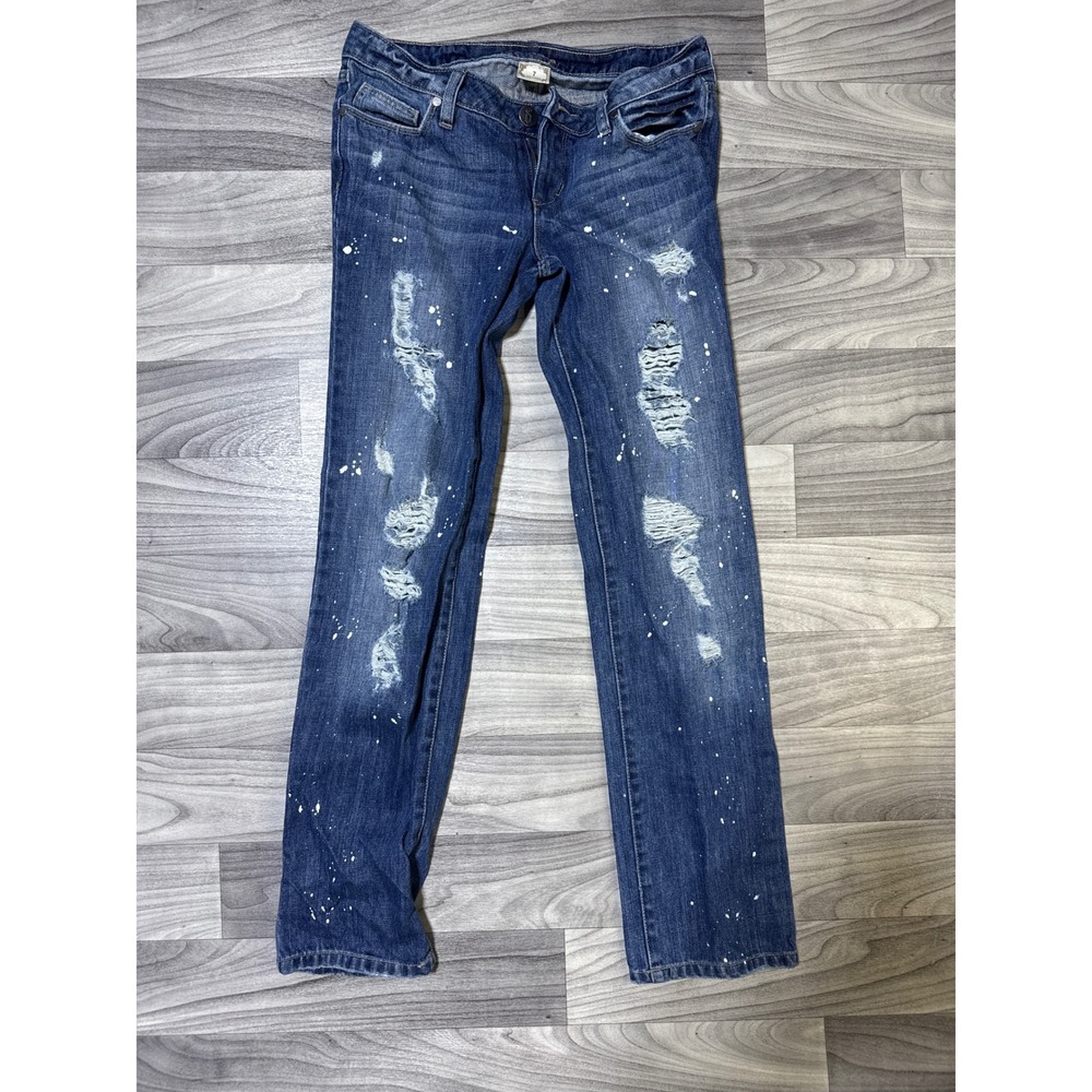 Decree Womens Size 7 Distressed Paint Splatter Straight Leg Jeans Medium Wash